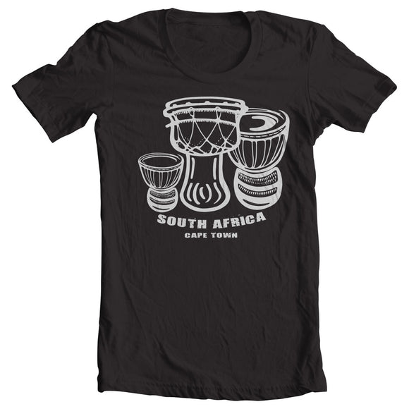 Black T-shirt 3 Djembe South Africa Hand Drums Image SmartGiftsCompany.com