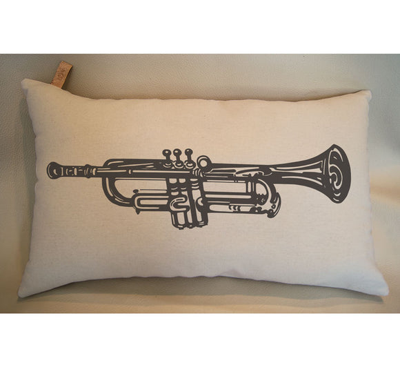 Trumpet Pillow Home Decor Decorative Pillows Music Decor Music Gift Music Room Decor Music Teacher Gift Shabby Chic Brass Rustic Patent