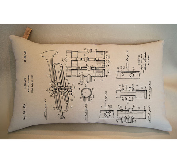 Trombone Patent Print Pillow on Canvas